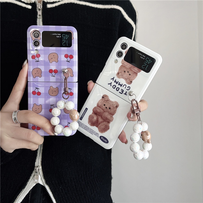 Ốp Điện Thoại IMD Chống Sốc Có Vòng Tay Hình Gấu Hoạt Hình Cho Samsung Galaxy Z Flip 4 3 5G Samsung Z Flip3 Flip4