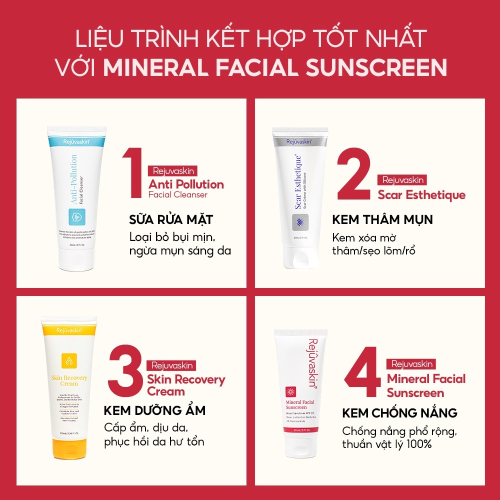 Kem chống nắng dưỡng ẩm sáng da Rejuvaskin Mineral Facial Sunscreen Thuần Vật Lý 60ml SPF32+