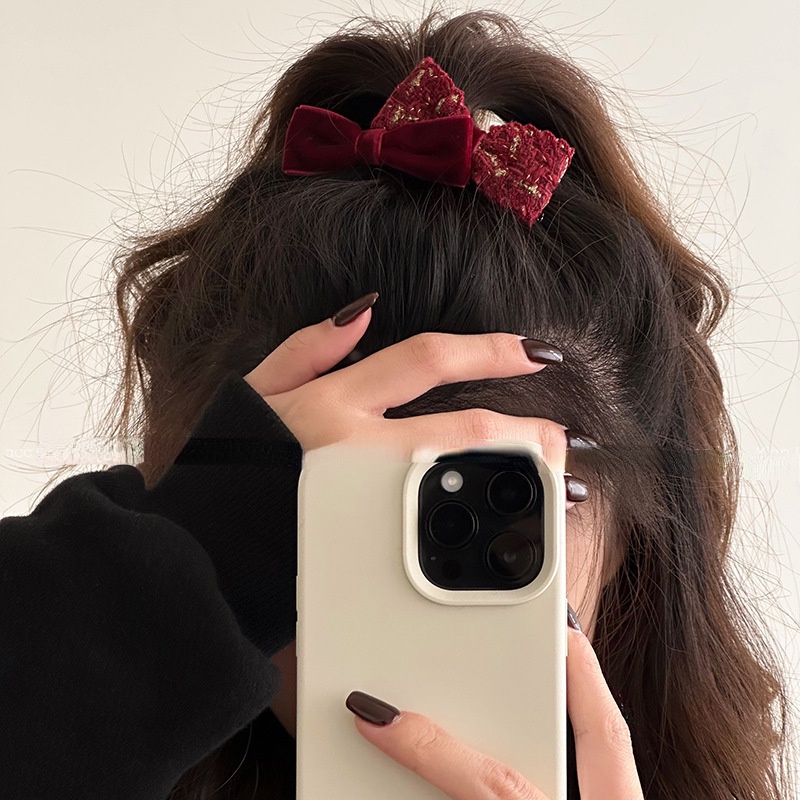 Kẹp Tóc Nơ Bằng Len Nhung Dệt Kim Thời Trang 2023