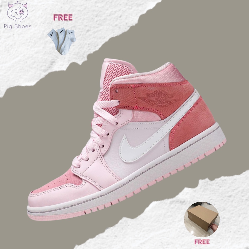 Giày Nike Jordan 1 High Digital Pink, JD1 Cao Hồng; Đầy Đủ Box - Bill, Tặng Vớ Trắng