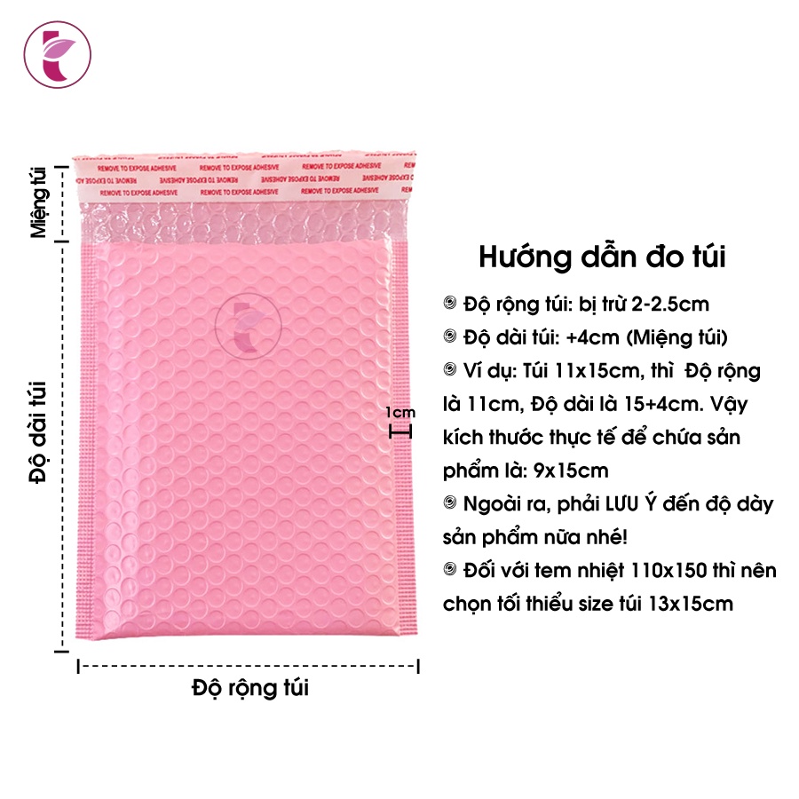 11x13cm - 50 Túi nilon Hồng Túi gói hàng chống sốc lót bóng khí niêm phong