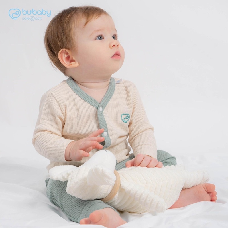 Bộ len cài giữa dài tay Waffe Bu Baby dành cho bé trai bé gái ấm áp cao cấp