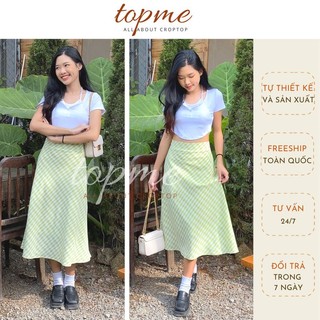 Chân Váy Caro Xanh Bơ Siêu Xinh Màu Trắng, Dáng Váy Xỏe Nhẹ | TOPME
