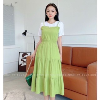 Đầm Váy Bầu MAIHOUSE Dáng Xòe Bo Thun Eo Chất Tơ Vân Cao Cấp Màu Đen, Xanh, Nude, Cam-D2397