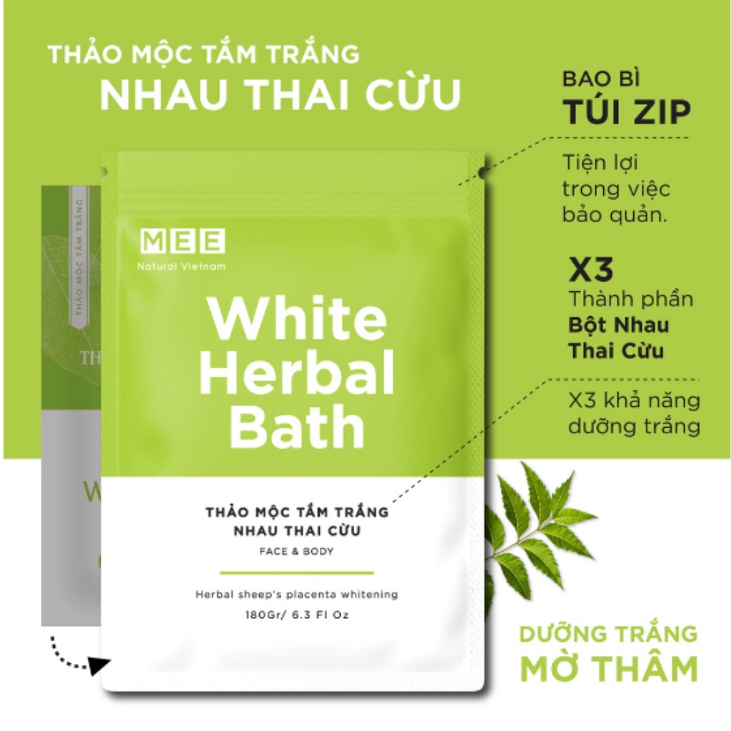 Tắm Trắng Thảo Mộc Nhau Thai Cừu Natural White Herbal Bath Mee Natural Dưỡng Trắng Da Body 180g