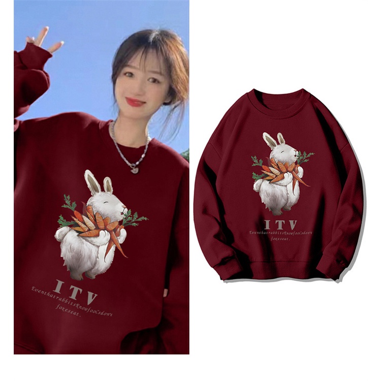 NRVP Áo Khoác Thể Thao Tay Dài Dáng Rộng In Hình Thỏ Năm Mới 2023 Phong Cách Trung Hoa Hàn Quốc Cho Nữ