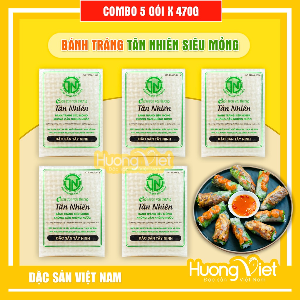 5 gói bánh tráng Tân Nhiên 470gr, bánh tráng siêu mỏng đặc sản Tây Ninh