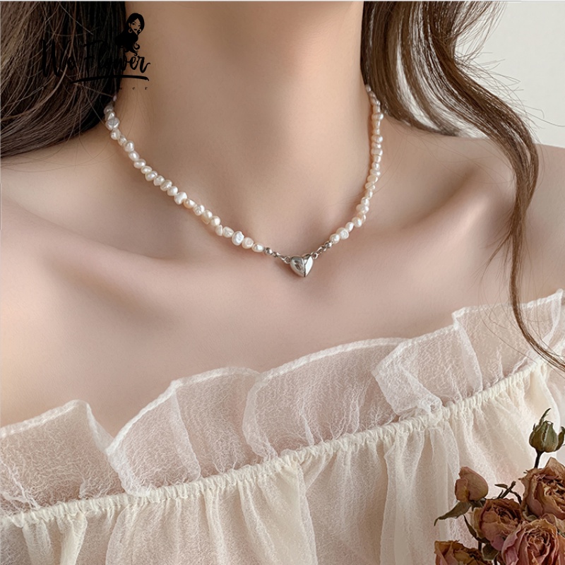 We Flower Vòng Cổ Choker Dây Xích Ngắn Đính Hạt Ngọc Trai Và Trái Tim Từ Tính Thanh Lịch Cho Nữ