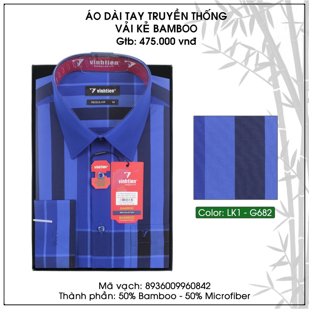 Áo Sơ Mi Dài Tay Sọc Caro Bamboo Vĩnh Tiến Regular Vạt Ngang 475 - Mẫu tự chọn 2