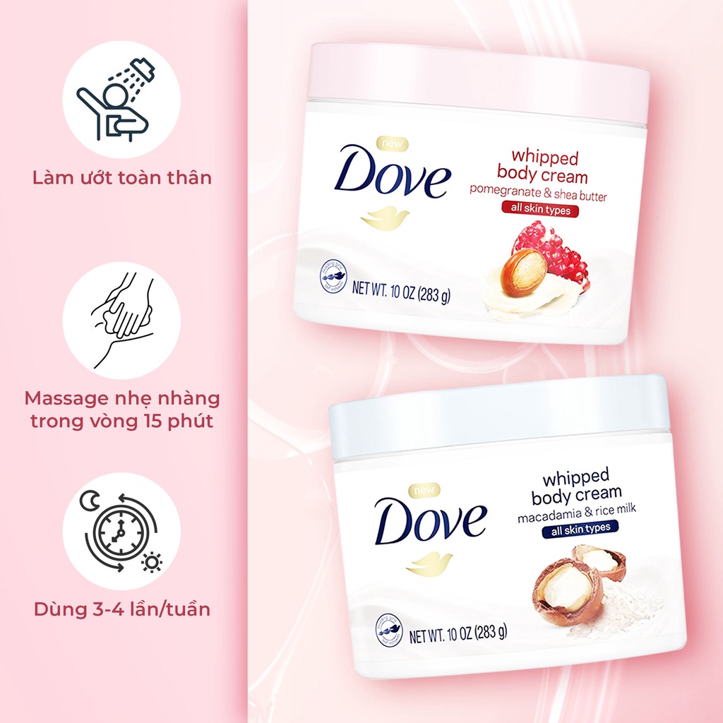 Tẩy Da Chết Toàn Thân DOVE Exfoliating Body Polish Chiết Xuất Macca, Bơ Mỡ Và Hạt Lưu