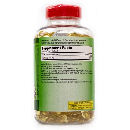 Kirkland Signature - Viên Uống Bổ Sung Vitamin E, Giúp Làm Đẹp Da 180mg 500 Viên