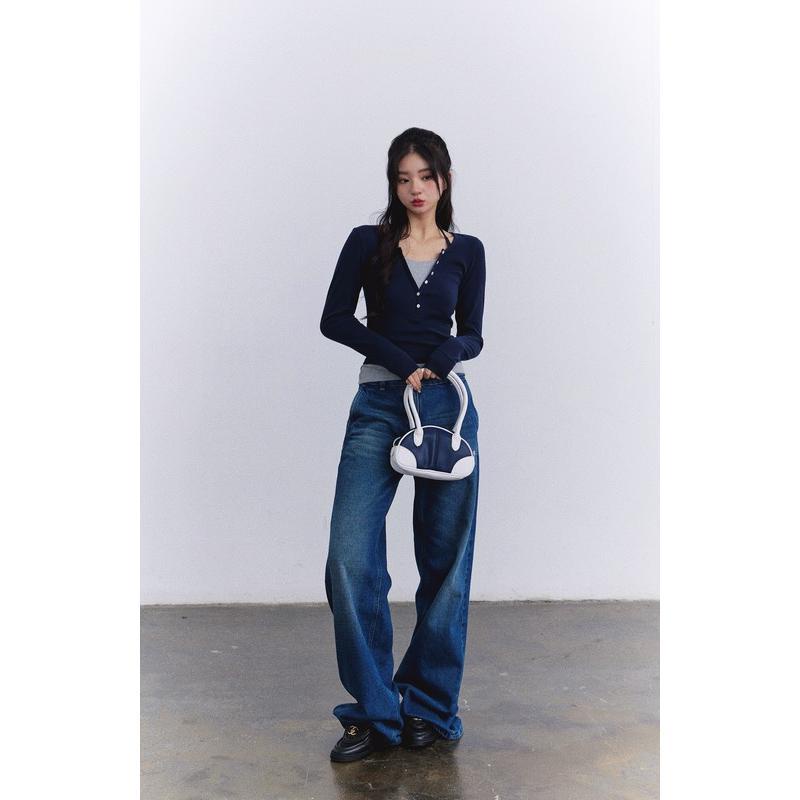 Áo Thun Tay Dài Giả Hai Lớp Cổ Chữ v Màu Sắc Thời Trang Dành Cho Nữ