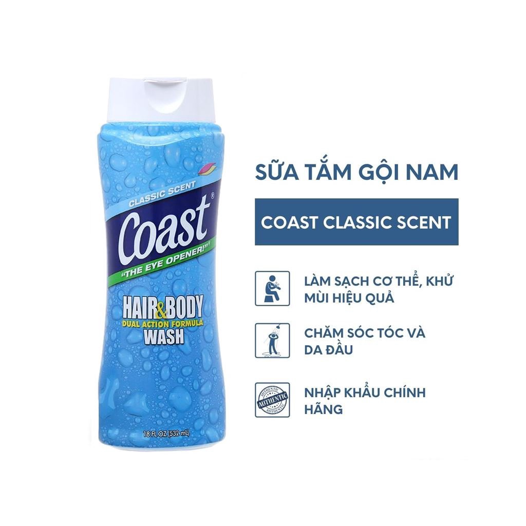 Sữa tắm gội nam Coast Classic Scent 532ml