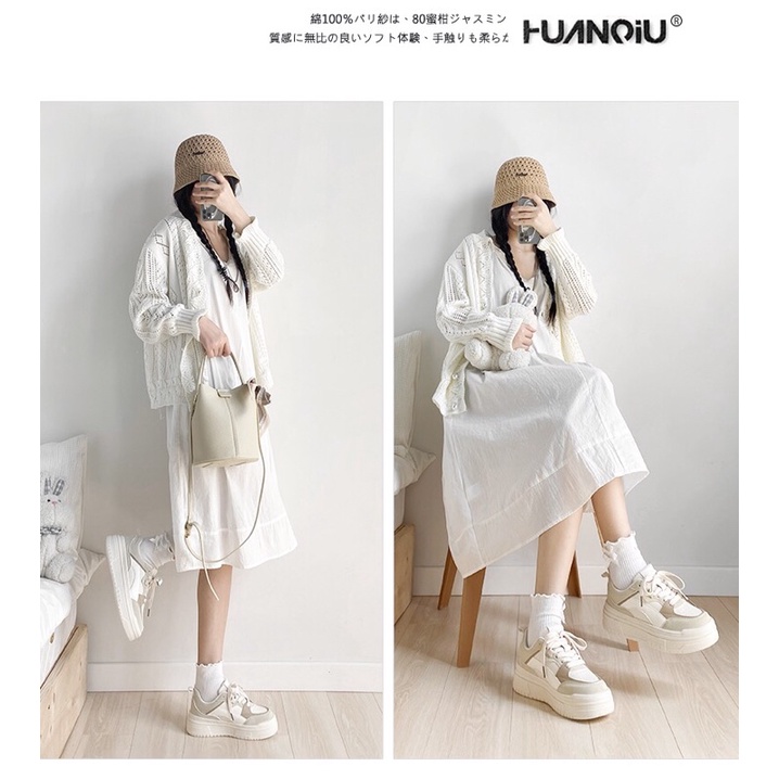 Giày thể thao độn đế HUANQIU cao cấp chính hãng, giày bánh mì nâng chiều cao cho nữ 5cm