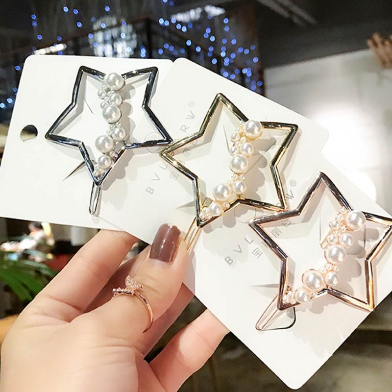 Flgo Kẹp Tóc Mái Tròn Kim Loại Hình Ngôi Sao Mặt Trăng Rỗng Phong Cách Hàn Quốc Cho Nữ Shap