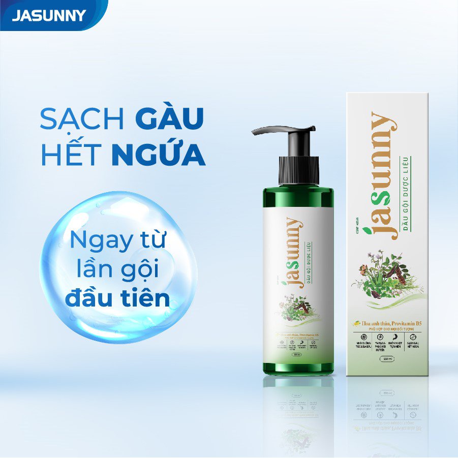 Dầu gội dược liệu Jasunny sạch gàu giảm ngứa giúp dưỡng tóc mềm mại suôn mượt tự nhiên chai 220ml
