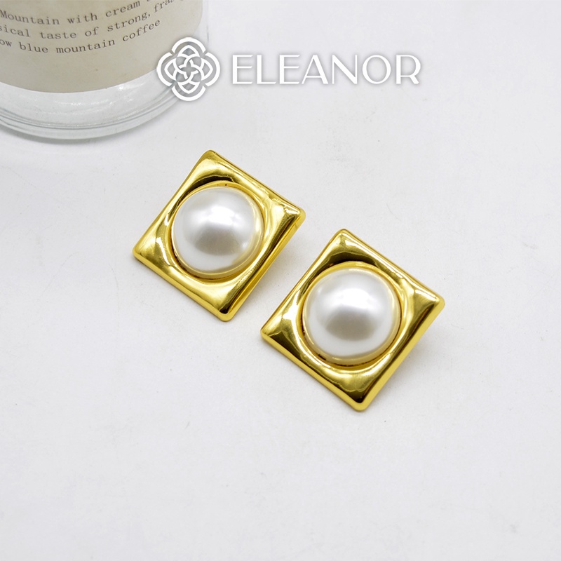 Bông tai nữ Eleanor Accessories hình vuông màu gold đính ngọc trai nhân tạo phụ kiện trang sức 5130