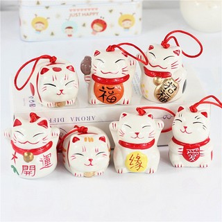 Phụ kiện trang trí tết mèo chiêu tài bằng sứ treo mang lời chúc may mắn