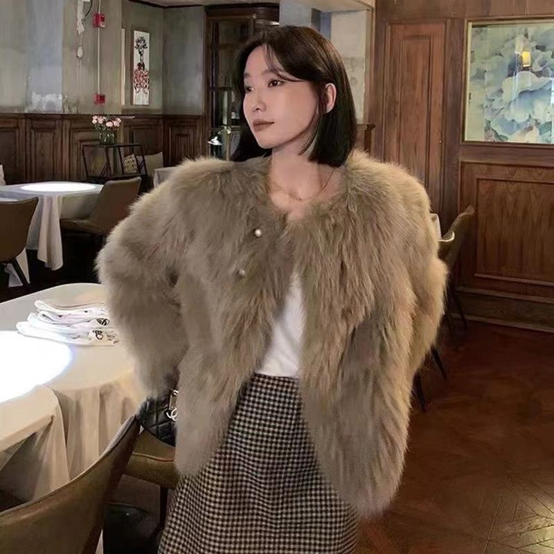[S N ph m m i] Áo Khoác Lông Cáo Dệt Ngắn Phong Cách Mới Cho Nữ