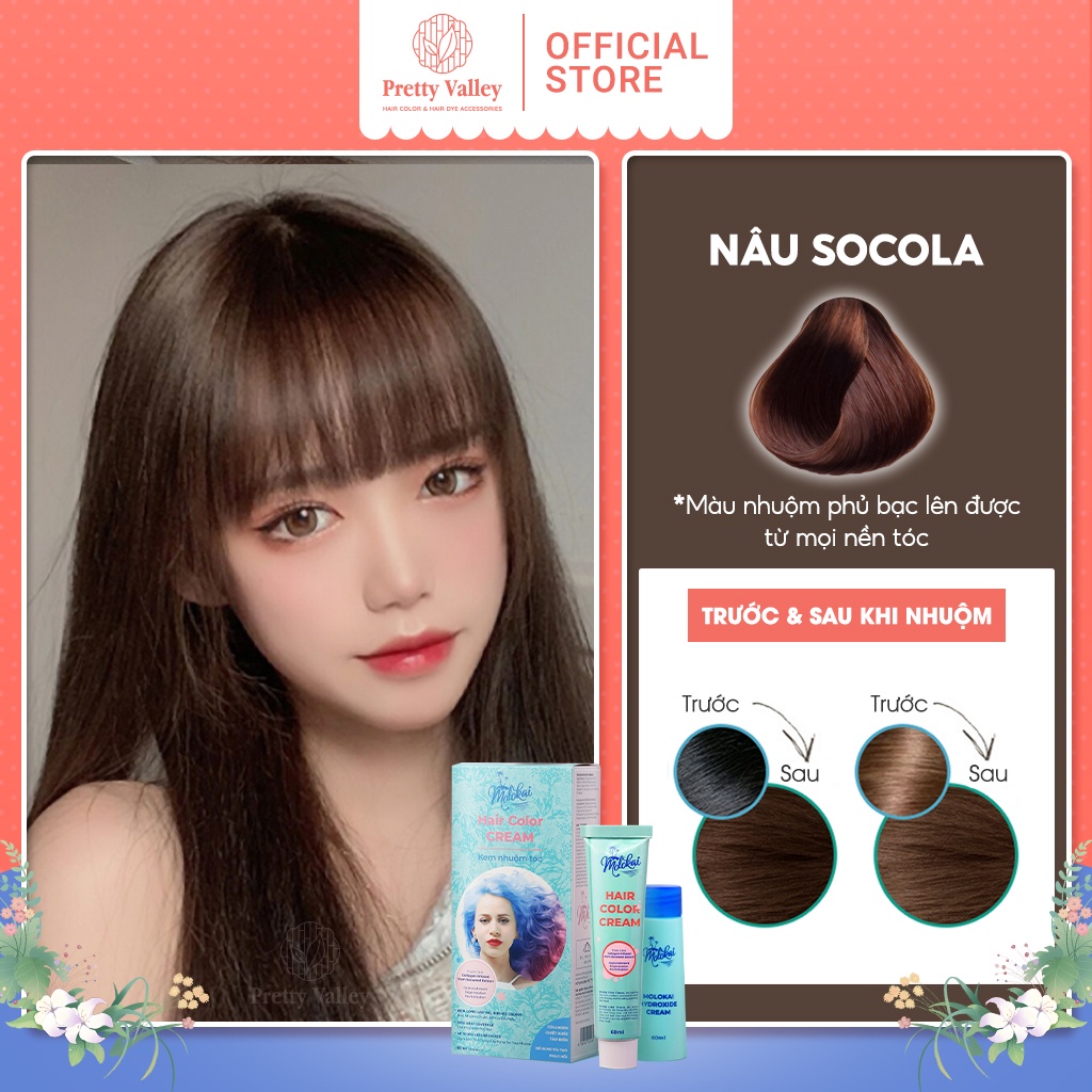 Thuốc Nhuộm Tóc Màu Nâu Socola MOLOKAI, Thuốc Nhuộm Tóc Siêu Dưỡng - Pretty Valley Store