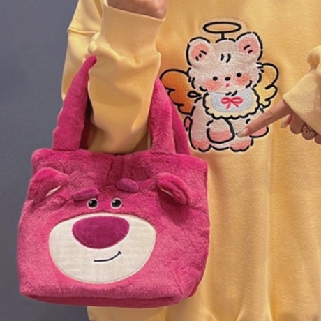 Túi xách gấu dâu đáng yêu cho nữ, Túi lông gấu Lotso hồng mặt ngầu kích thước lớn _ TingTing