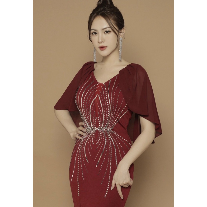 Đầm dạ hội tay bèo đính hạt siêu sang - Mua váy dạ hội thiết kế đẹp