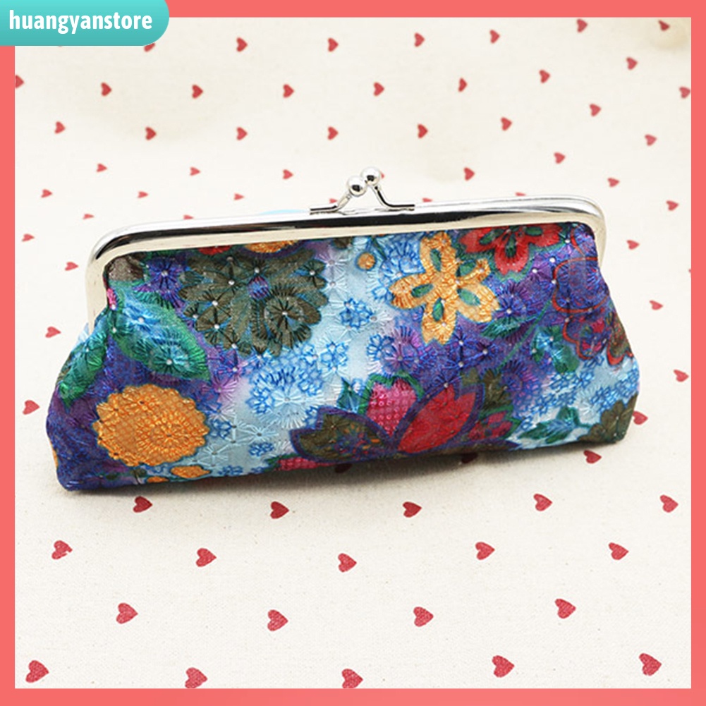 HY/ Ví cầm tay in họa tiết hoa tùy chọn phong cách retro cho nữ