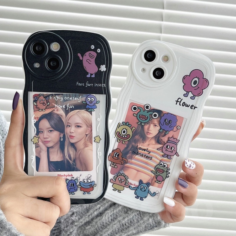 Clear Casing OPPO Reno 8T 8 7 6 5 4 F 5F 4F 8Z 7Z Reno8 Reno7 Z Reno8Z Reno7Z Reno6 Reno5 Reno5F Reno4 Reno4F 4G 5G A91 A57 A39 2016 A77 A16K A16E Wave Edge Cartoon Monsters Photo frame Can Placed Photos Fine Hole Airbag Shockproof Tpu Soft Case BW 05