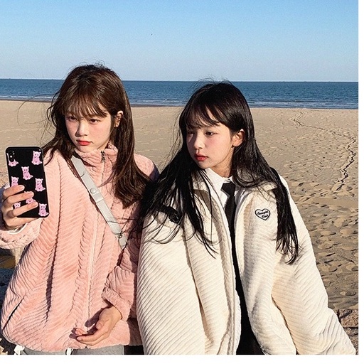 ZHELIHANGFEI Áo khoác kiểu Hàn Quốc cổ áo dài tay kiểu dáng rộng phong cách trường đại học ngọt ngào