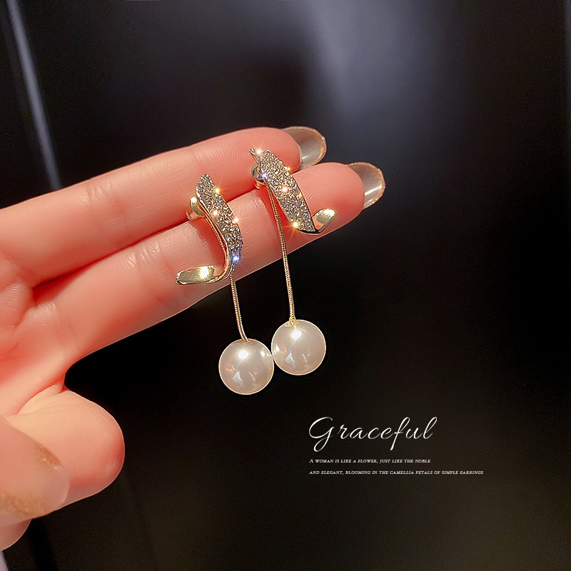 Bông Tai Dáng Dài Đính Ngọc Trai Thời Trang Thanh Lịch Cho Nữ