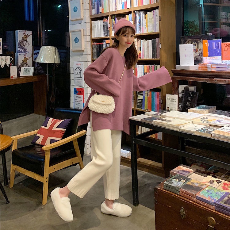 Quần Len Ống Rộng Lưng Cao Thời Trang Thu Đông Mới Cho Bà