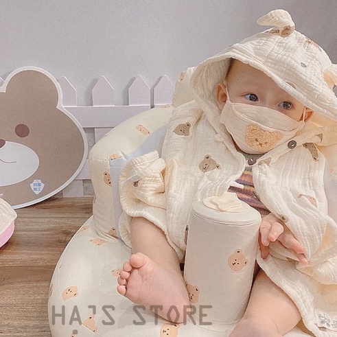 Khẩu trang muslin handmade hình gấu thêu cute chống nắng tái sử dụng nhiều lần an toàn cho bé