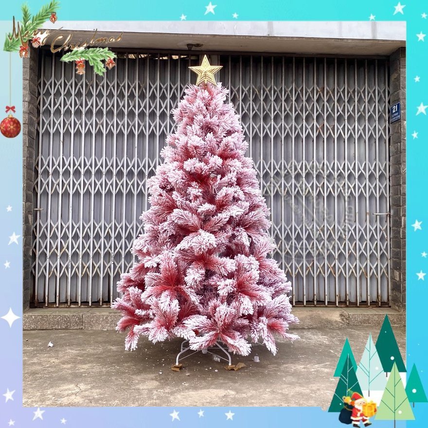 Cây thông noel 2m mẫu CƯỚC MÀU ĐỎ PHỦ TUYẾT trang trí phòng ngủ, phòng khách mùa giáng sinh kèm ngôi sao đỉnh