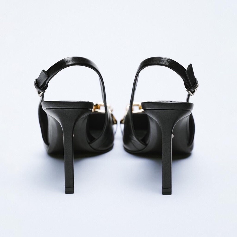 Giày 9cm mũi nhọn phối dây xích xuất ZR full box MS-7164