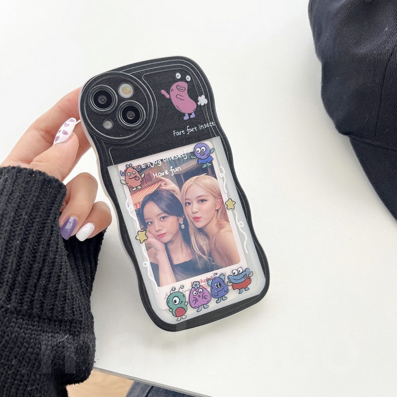 Fine Hole Casing Realme C53 C55 C30S C33 C31 C35 Narzo 50A 50i Prime C21 C21Y C25Y C20 C11 2020 2021 C17 9Pro+ 5G 9 10 4G 8 7i 5 5i 5s 6i 6 C2 C1 3 2 Pro U1 Waves Edge Cute Clear Cartoon Monsters Photo frame Can Placed Photos Tpu Soft Phone Case BW 05