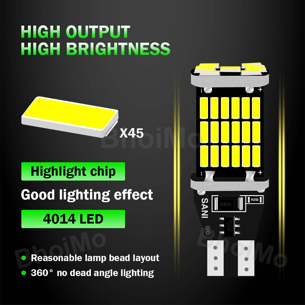 Đèn LED lùi đỗ xe/báo hiệu rẽ T15 45SMD W16W 4014 920 921 912 DC12V 6000K siêu sáng cho mô tô tự động