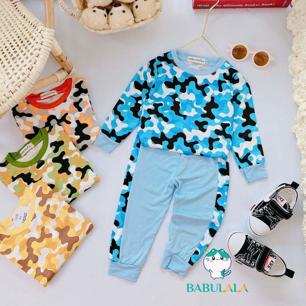 Bộ Dài Tay MINKY MOM Chính Hãng Bé Trai Bé Gái Thun Lạnh Dáng Thể Thao Phối Rằn Ri Cá Tính be 8-20kg - Babulala