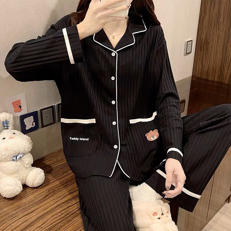 BỘ ĐỒ NGỦ MẶC NHÀ DÀI TAY ĐŨI GÂN GẤU TÚI ÁO HOT THU ĐÔNG 2023