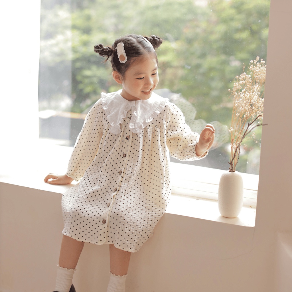 Váy bé gái Sora.bébé Lila Dress dáng xòe họa tiết chấm bi (1-6 tuổi)