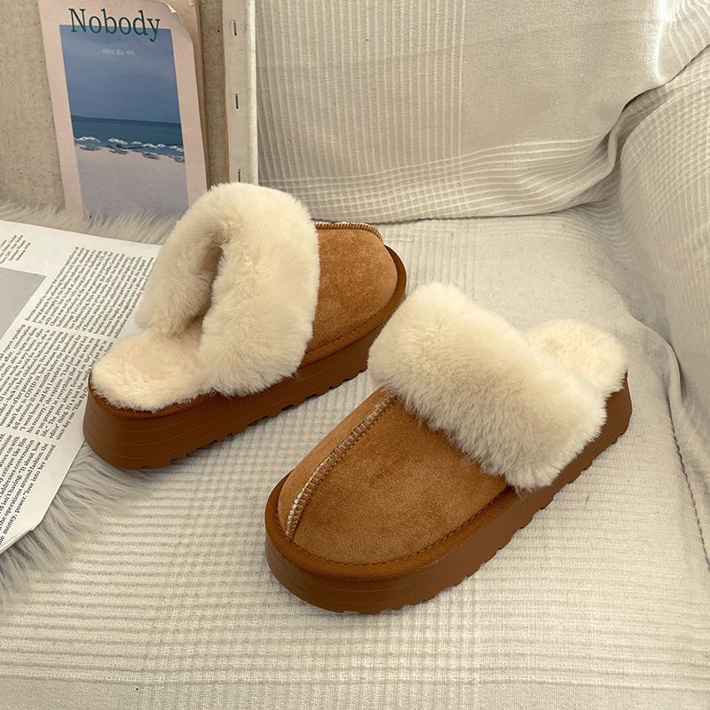 Dép Bông Đế Dày Tăng Chiều Cao Thời Trang Thu Đông Phong Cách Pháp Cho Nữ