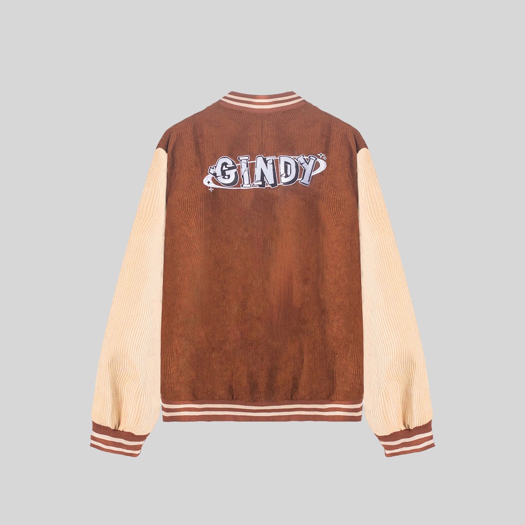 Áo khoác varsity jacket bomber nam nữ nhung tăm bóng chày họa tiết dài tay 2 lớp GINDY thời trang thu đông unisex A086