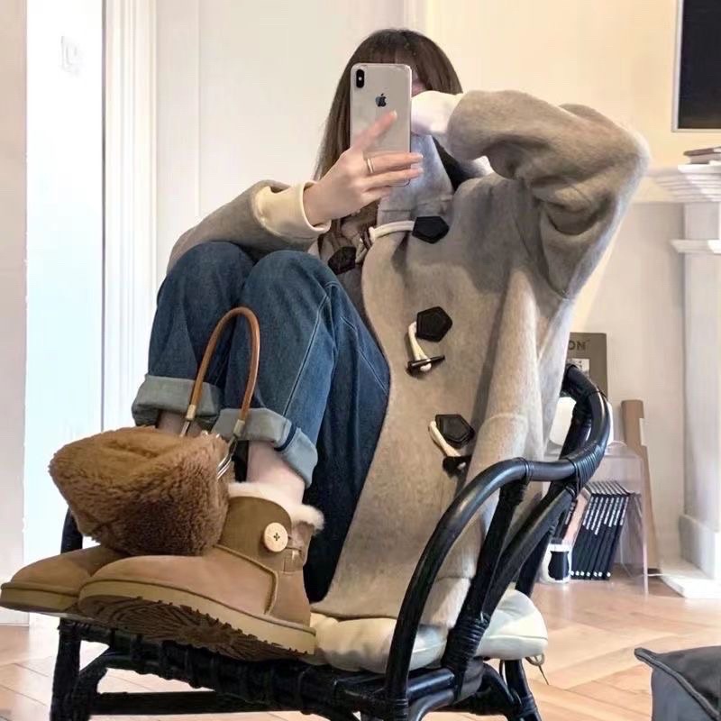 Áo khoác Dạ ép có mũ khuy sừng màu S/M/L/XL phong cách Hàn Quốc