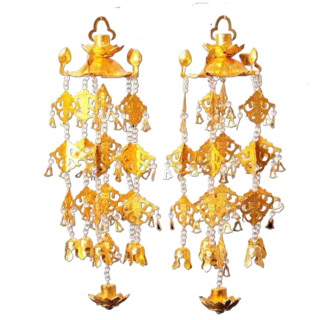 Đồ thờ cúng cặp anh lạc đồng có đế trưng bàn thờ phật văn phòng phầm Nhơn Phát