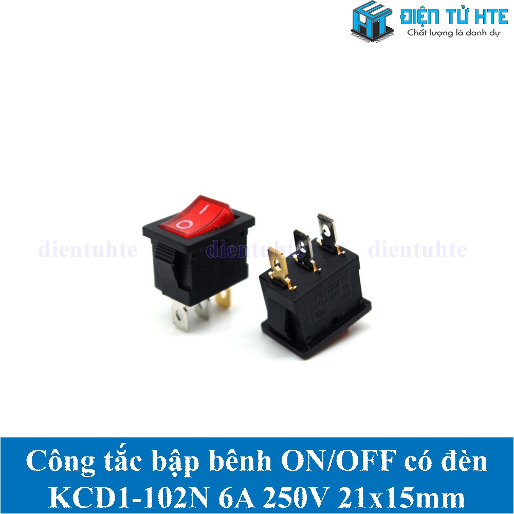 Công tắc bập bênh KCD1-102N 3 chân 6A 250V 21x15mm có đèn - Đỏ