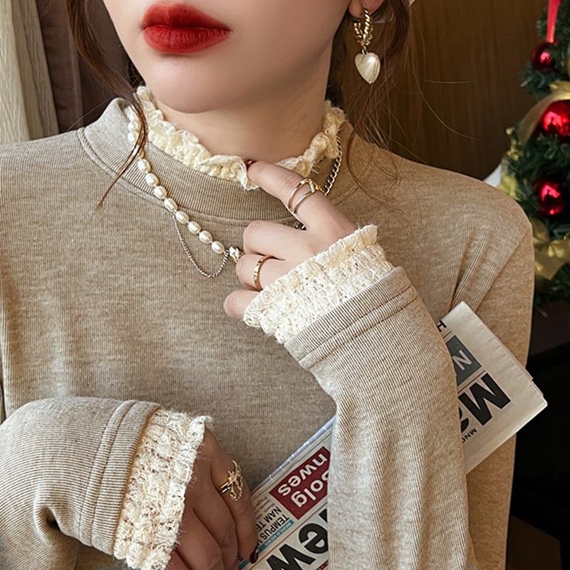 Áo kiểu SUXI vải lông cừu tay dài cổ cao ấm áp thời trang thu đông xinh xắn dành cho nữ