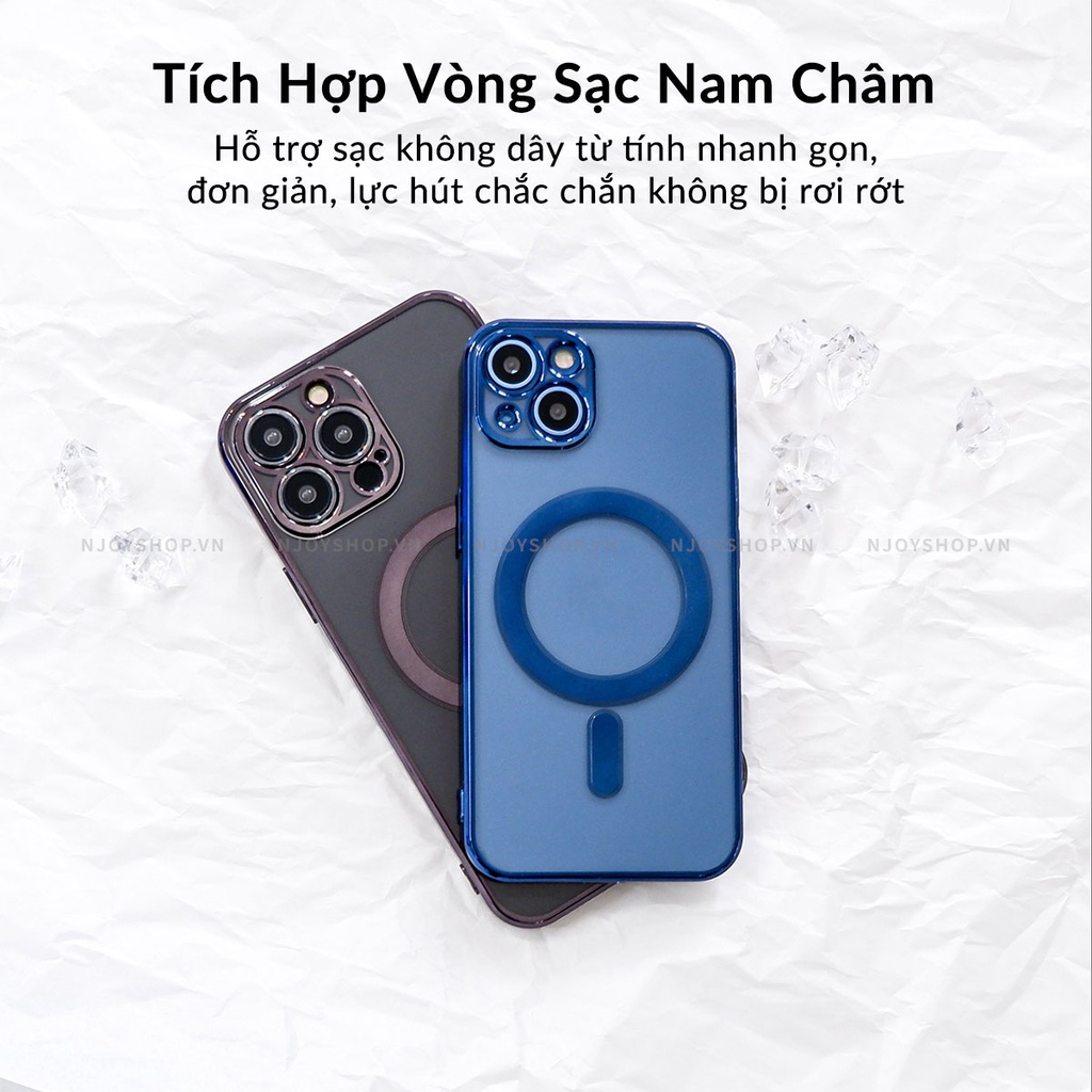 Ốp Trong Suốt Lux Magnetic Viền Màu Hỗ Trợ Sạc Không Dây Bảo Vệ Camera Cho iP13 Pro Max 12 Pro Max 11 Pro Max Njoyshop