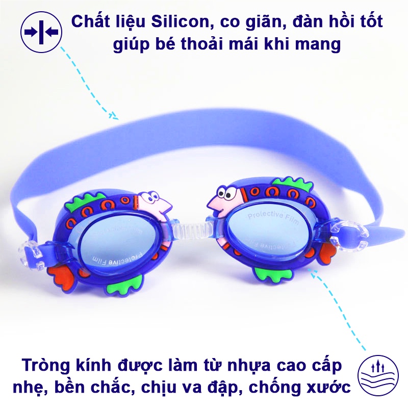 Kính bơi cho bé 4-10 tuổi cao cấp BBShine, Kính bơi trẻ em hình thú ngộ nghĩnh không thấm nước – KB001