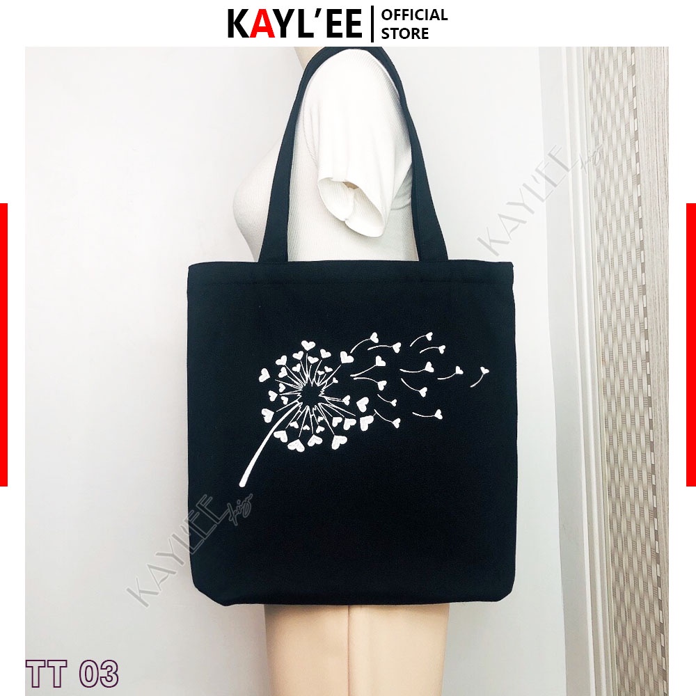 Túi vải canvas thêu hình hoa bồ công anh đi học đi chơi có khóa kéo đựng vừa laptop Design KayLee TT03