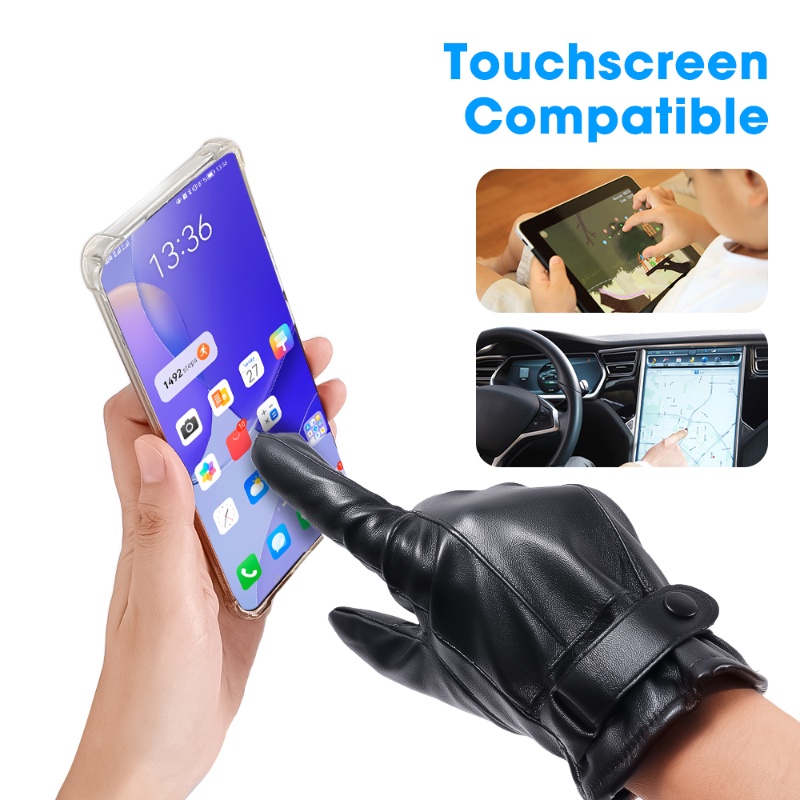 Đôi Găng Tay Da PU Có Thể Điều Chỉnh Màn Hình Cảm Ứng Giữ Ấm Chống Gió Không Thấm Nước