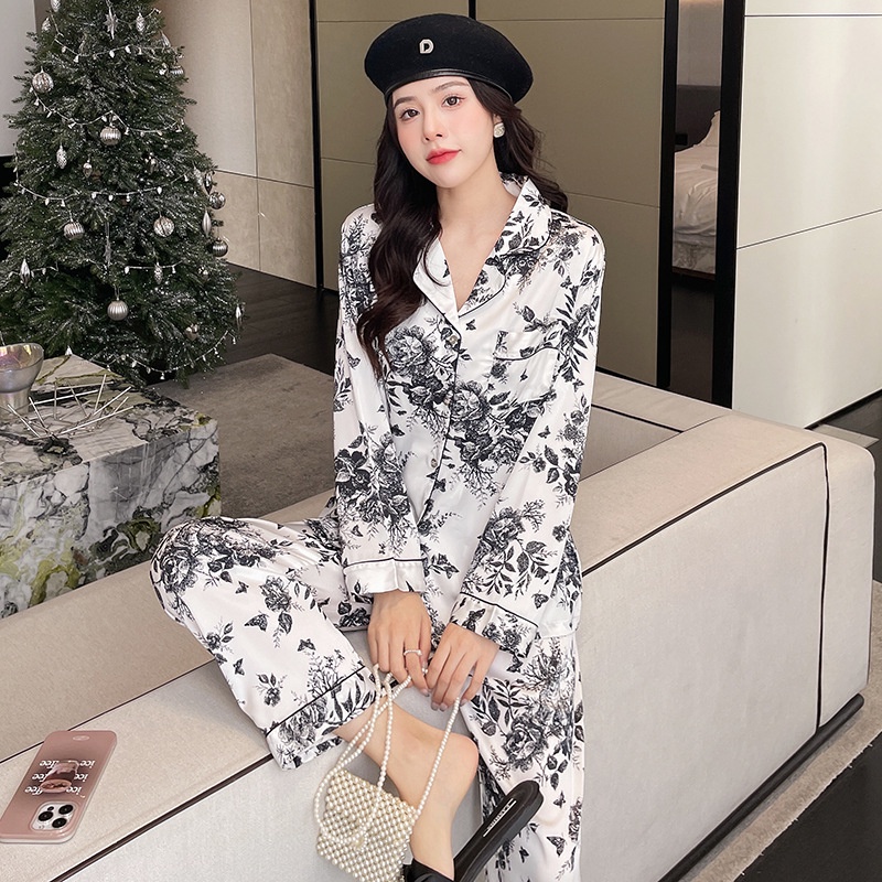 Bộ Đồ Ngủ Tay Dài Chất Lụa Thời Trang Mùa Xuân 2023 Cho Nữ